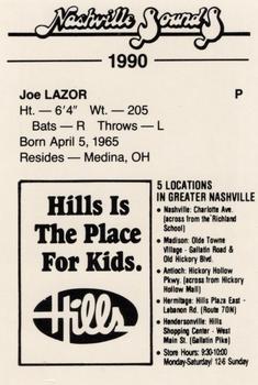 1990 Nashville Sounds #13 Joe Lazor Back