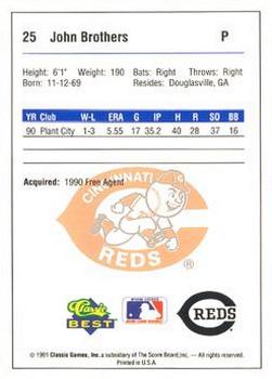 1991 Classic Best Princeton Reds #25 John Brothers Back
