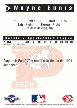 1994 Classic Best Princeton Reds #8 Wayne Ennis Back