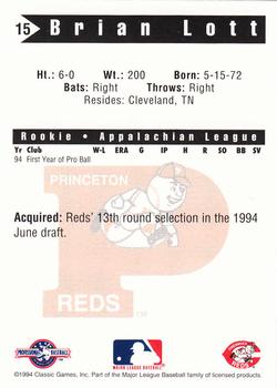 1994 Classic Best Princeton Reds #15 Brian Lott Back