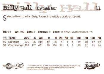 1997 Best Chattanooga Lookouts #11 Billy Hall Back