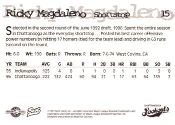 1997 Best Chattanooga Lookouts #15 Ricky Magdaleno Back
