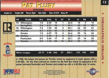 1999 Blueline Indianapolis Indians #12 Pat Flury Back