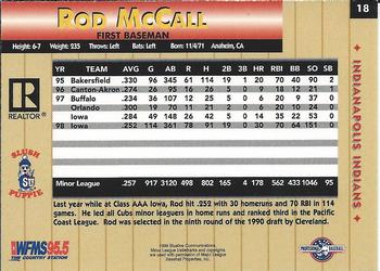 1999 Blueline Indianapolis Indians #18 Rod McCall Back