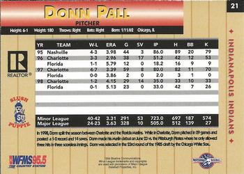 1999 Blueline Indianapolis Indians #21 Donn Pall Back