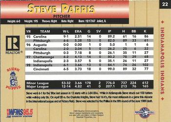 1999 Blueline Indianapolis Indians #22 Steve Parris Back