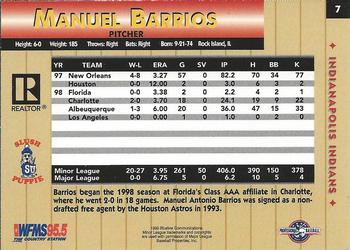 1999 Blueline Indianapolis Indians #7 Manuel Barrios Back
