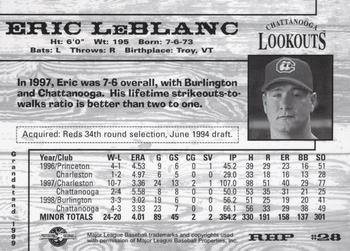 1999 Grandstand Chattanooga Lookouts #NNO Eric LeBlanc Back