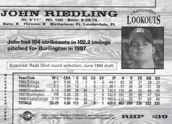 1999 Grandstand Chattanooga Lookouts #NNO John Riedling Back