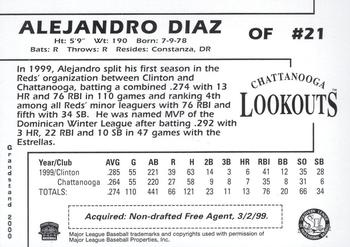 2000 Grandstand Chattanooga Lookouts #NNO Alejandro Diaz Back
