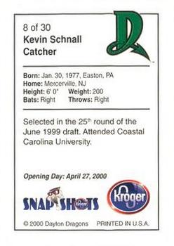 2000 Kroger Dayton Dragons #8 Kevin Schnall Back