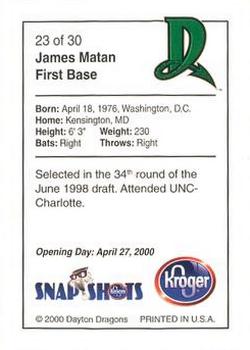 2000 Kroger Dayton Dragons #23 James Matan Back
