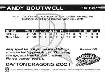 2001 Grandstand Dayton Dragons #NNO Andy Boutwell Back