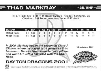 2001 Grandstand Dayton Dragons #NNO Thad Markray Back