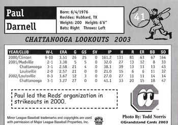 2003 Grandstand Chattanooga Lookouts #NNO Paul Darnell Back
