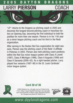 2005 MultiAd Dayton Dragons #20 Larry Pierson Back