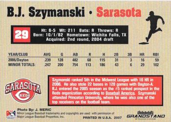 2007 Grandstand Sarasota Reds #NNO B.J. Szymanski Back