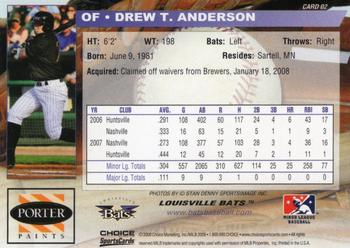 2008 Choice Louisville Bats #02 Drew Anderson Back