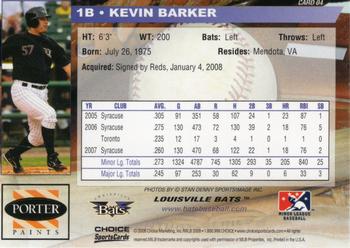 2008 Choice Louisville Bats #04 Kevin Barker Back
