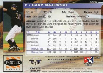 2008 Choice Louisville Bats #20 Gary Majewski Back