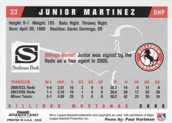 2008 Grandstand Billings Mustangs #NNO Junior Martinez Back