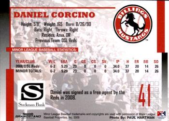 2009 Grandstand Billings Mustangs #NNO Daniel Corcino Back