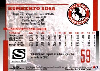 2009 Grandstand Billings Mustangs #NNO Humberto Sosa Back