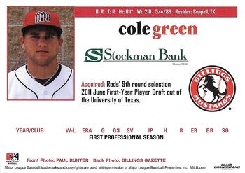 2011 Grandstand Billings Mustangs #NNO Cole Green Back