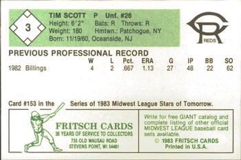 1983 Fritsch Cedar Rapids Reds #3 Tim Scott Back