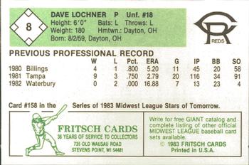 1983 Fritsch Cedar Rapids Reds #8 Dave Lochner Back
