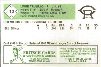 1983 Fritsch Cedar Rapids Reds #12 Louie Trujillo Back