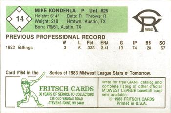 1983 Fritsch Cedar Rapids Reds #14 Mike Konderla Back