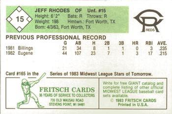 1983 Fritsch Cedar Rapids Reds #15 Jeff Rhodes Back
