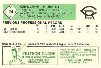 1983 Fritsch Cedar Rapids Reds #24 Rob Murphy Back