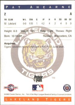 1993 Classic Best Lakeland Tigers #2 Pat Ahearne Back