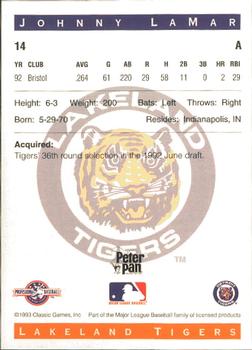 1993 Classic Best Lakeland Tigers #14 Johnny Lamar Back