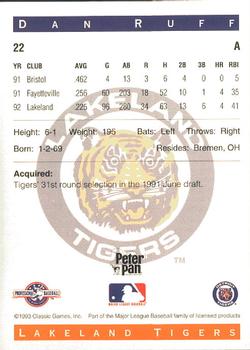 1993 Classic Best Lakeland Tigers #22 Dan Ruff Back