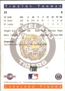 1993 Classic Best Lakeland Tigers #24 Timothy Thomas Back