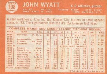 1964 Topps #108 John Wyatt Back