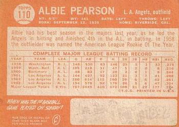 1964 Topps #110 Albie Pearson Back