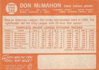 1964 Topps #122 Don McMahon Back