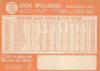 1964 Topps #153 Dick Williams Back