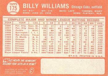 1964 Topps #175 Billy Williams Back