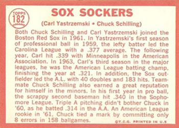 1964 Topps #182 Sox Sockers (Carl Yastrzemski / Chuck Schilling) Back