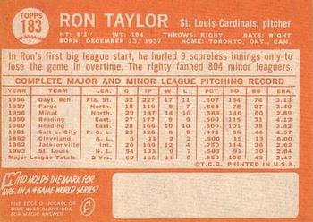 1964 Topps #183 Ron Taylor Back