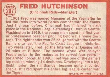 1964 Topps #207 Fred Hutchinson Back