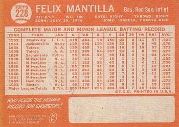 1964 Topps #228 Felix Mantilla Back