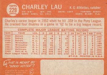 1964 Topps #229 Charley Lau Back