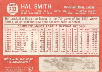 1964 Topps #233 Hal Smith Back