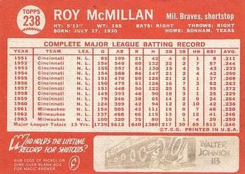 1964 Topps #238 Roy McMillan Back